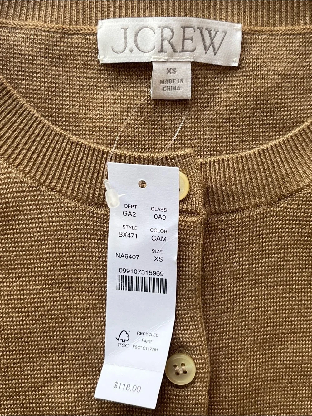 J.Crew Cardigan Sweater in TENCEL lyocell Button Up Brown Size XS NEW